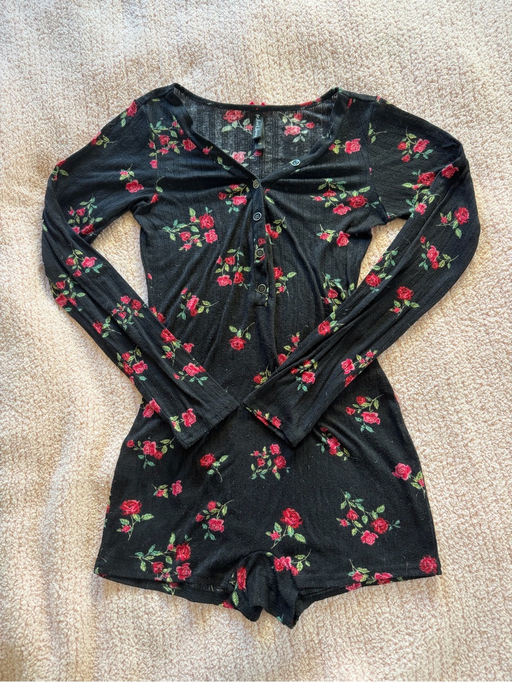 For Love And Lemons Black Floral Button Romper